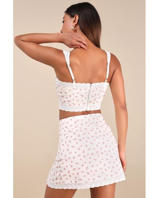 Lulus Natural Emanita Ditsy Floral Two-Piece Bodycon Mini Dress