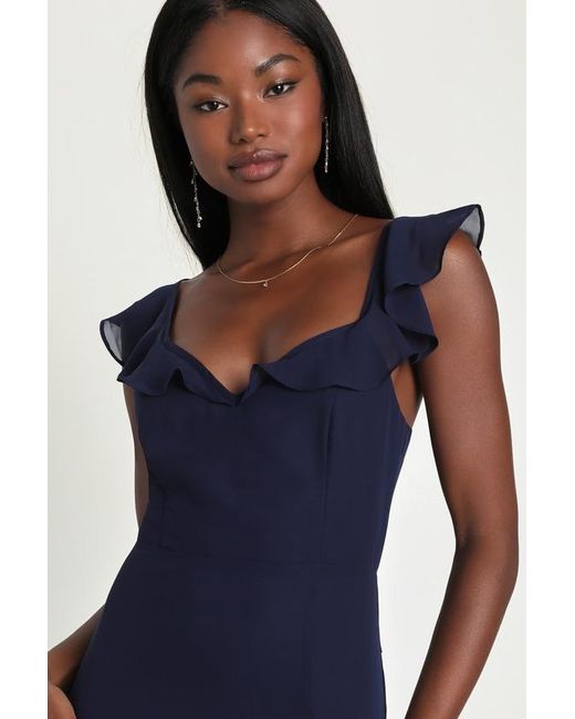 Lulus Blue Sweetest Entrance Ruffled Tie-Back Maxi Dress