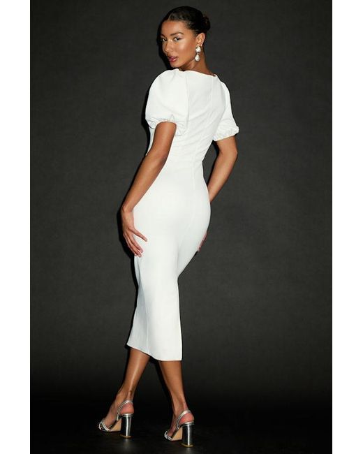 Lulus Black Simply Beloved Puff Sleeve Bodycon Midi Dress
