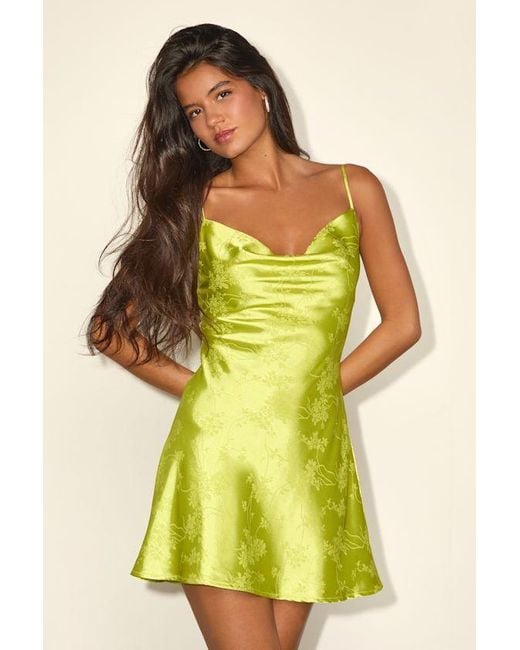 Lulus Close To Your Heart Lime Satin Jacquard Cowl Slip Dress in Yellow | Lyst Lulus Close To Your Heart Lime Satin Jacquard Cowl Slip Dress in Yellow | Lyst