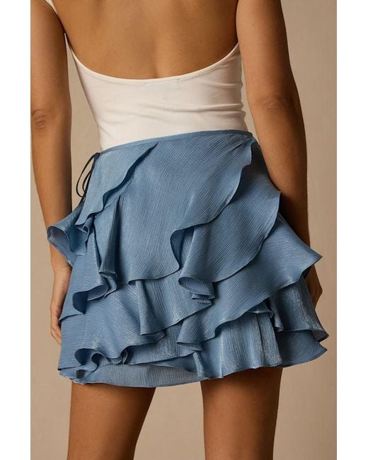 Lulus Blue Lois Lurex Ruffled Mini Skirt
