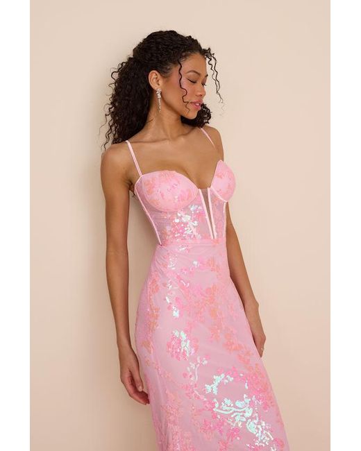 Lulus Pink Livy Sequin Bustier Mermaid Maxi Dress