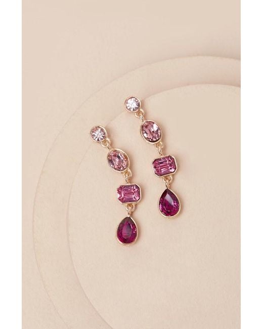 Lulus Pink Precise Radiance Rhinestone Drop Earrings