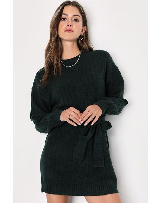 Lulus Black Wishing On Winter Cable Knit Mini Sweater Dress