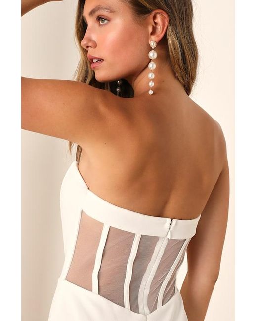 Lulus Natural Fashionista Nights Strapless Bustier Wide-Leg Jumpsuit