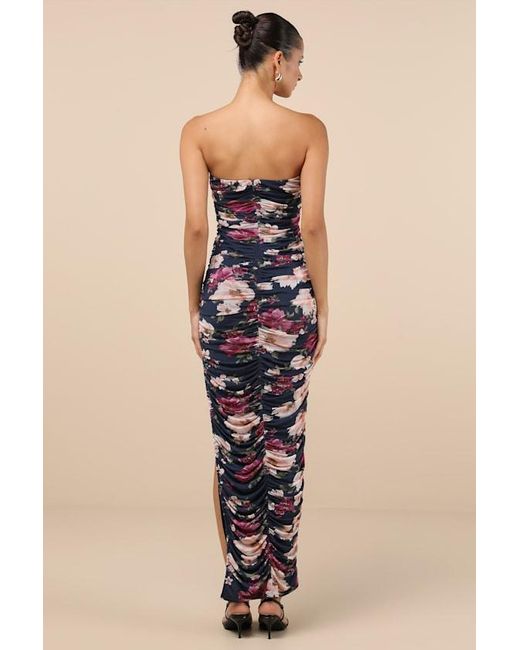 Lulus Blue Averie Floral Mesh Strapless Maxi Dress