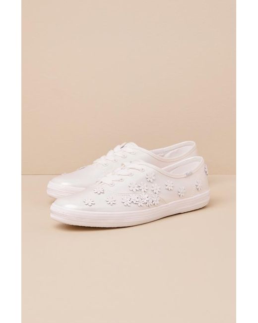 Keds Natural Champion Iridescent Canvas Floral Lace-Up Sneakers