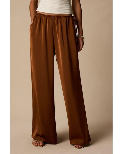Lulus Natural Amala Satin Mid-Rise Wide-Leg Pants