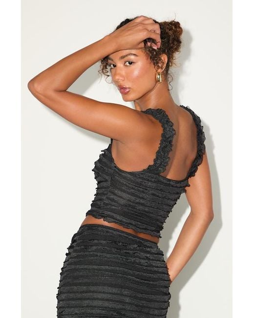 Lulus Black Arcelia Ruffled Crop Tank Top