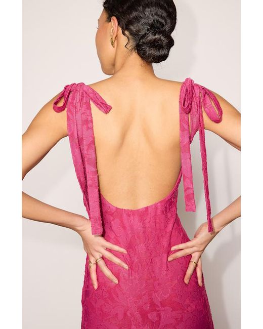 Lulus Pink Arasha Floral Jacquard Tie-Strap Midi Dress