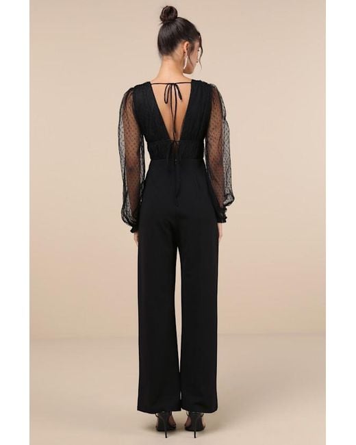 Lulus Black Sweet Twist Swiss Dot Tulle Long Sleeve Jumpsuit