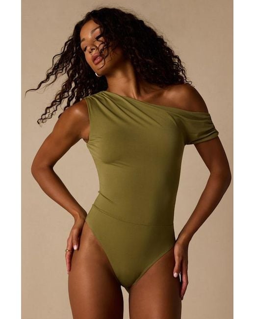 Lulus Blue Lulah Slinky Knit Asymmetrical Bodysuit