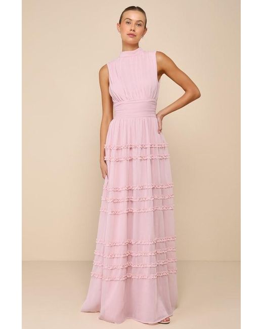 Lulus Enchantingly Sweet Chiffon Backless Maxi Dress in Pink Lyst UK