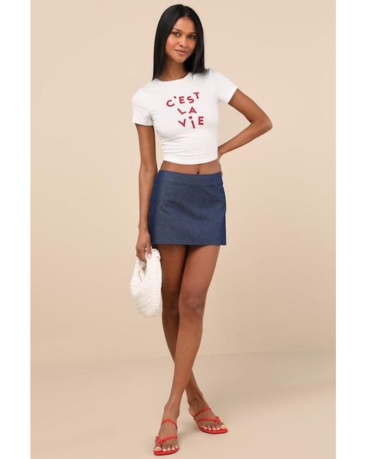 Lulus White C'Est La Vie Short Sleeve Cropped Graphic Tee