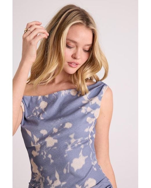 Lulus Blue Chrissy And Cream Floral Drop Waist Mini Dress