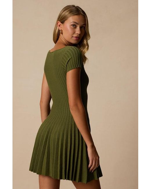 Lulus Green Sarielle Pleated Sweater Mini Dress