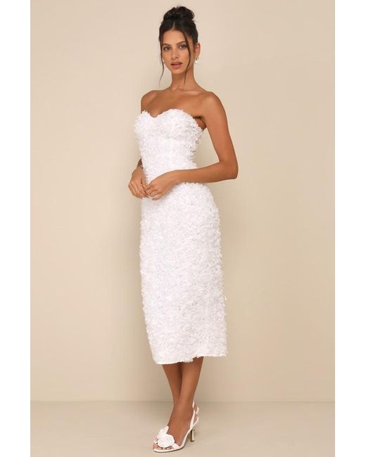 Lulus Natural Gorgeous Mentality 3D Floral Strapless Midi Dress