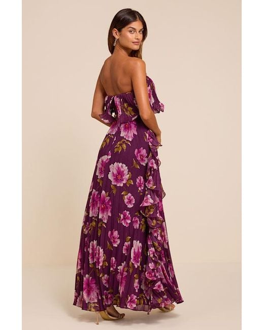 Lulus Purple Andri Floral Pleated Ruffled Maxi Dress