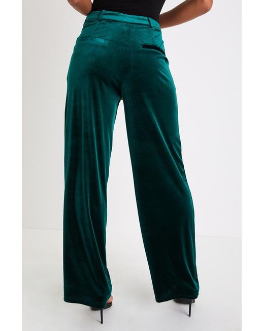 Lulus Blue Posh Idea Emerald Velvet High-Rise Straight Leg Trouser Pants