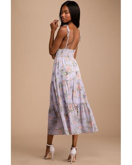 Lulus Brown Everlasting Sight Floral Print Tie-Strap Midi Dress