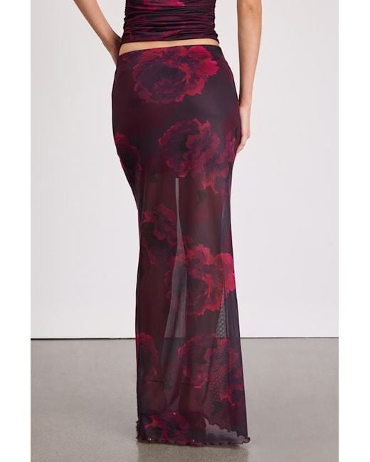 Lulus Red Camella Dark Plum Floral Mesh Maxi Skirt