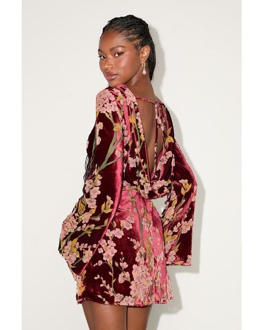 Lulus Red Charismatic Influence Burnout Velvet Cowl Back Mini Dress