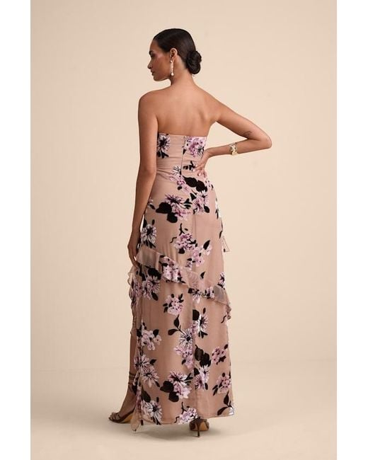 Lulus Natural Chelisa Floral Ruffled Strapless Bustier Maxi Dress