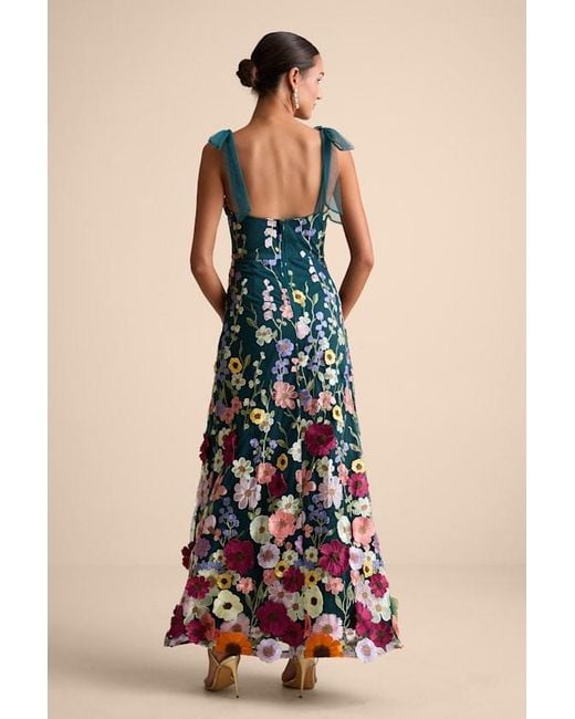 Lulus Blue Thriving Poise 3D Floral Embroidered Tie-Strap Maxi Dress