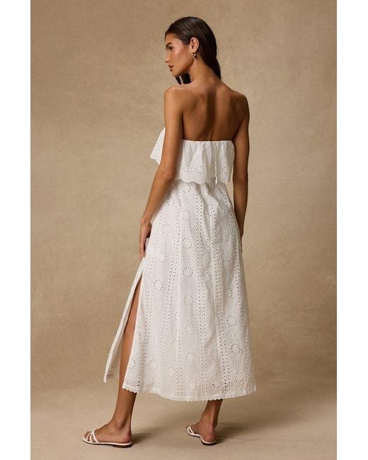 Lulus Natural Jessamine Eyelet Embroidered Strapless Midi Dress