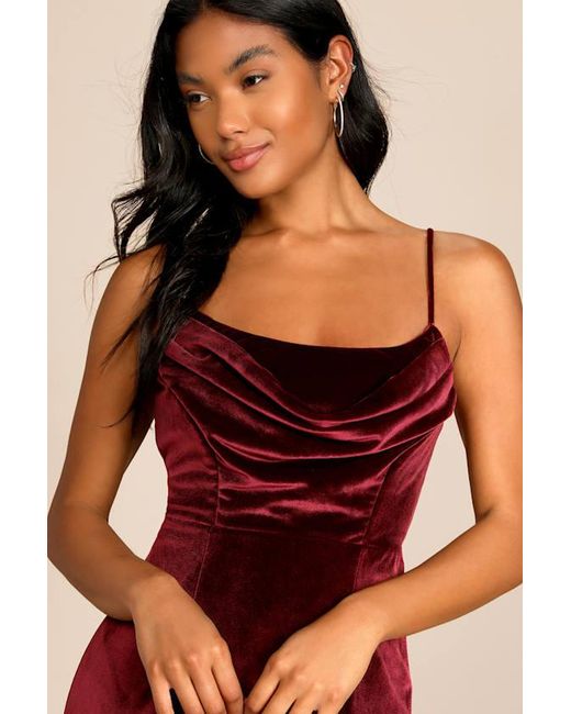 Lulus Red Everything I Do Wine Velvet Cowl Neck Mermaid Maxi Dress