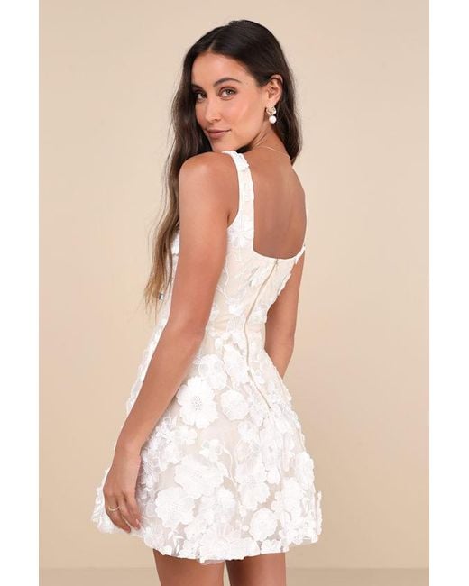 Lulus Natural Divine Intentions 3D Floral Embroidered Skater Dress