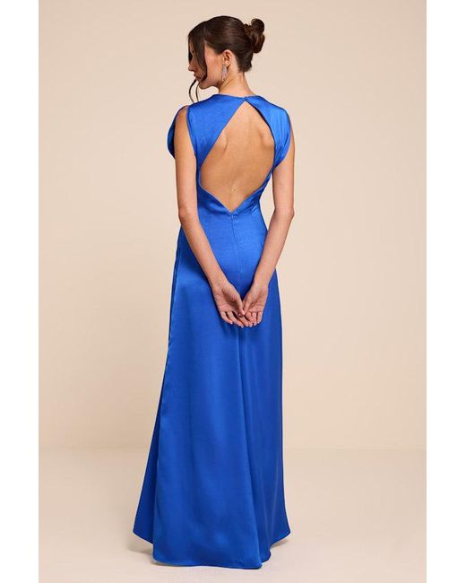 Lulus Blue Marybeth Satin Open-Back Maxi Dress