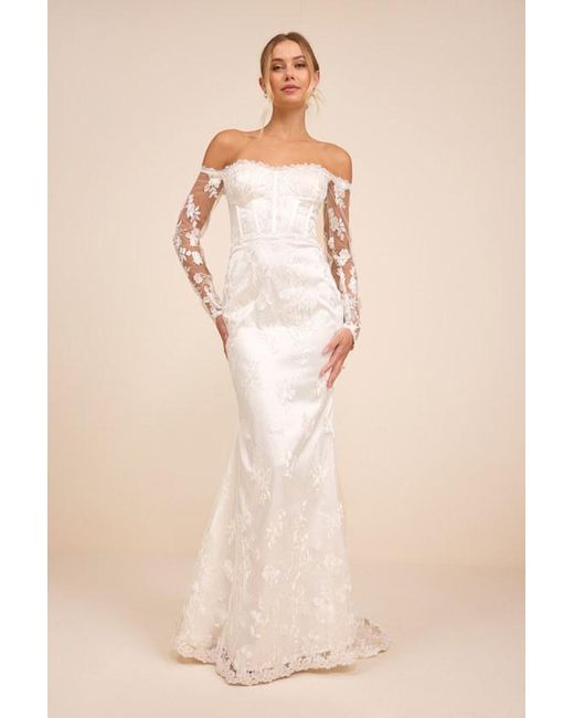 Lulus Natural Lucina Embroidered Bustier Long Sleeve Maxi Dress