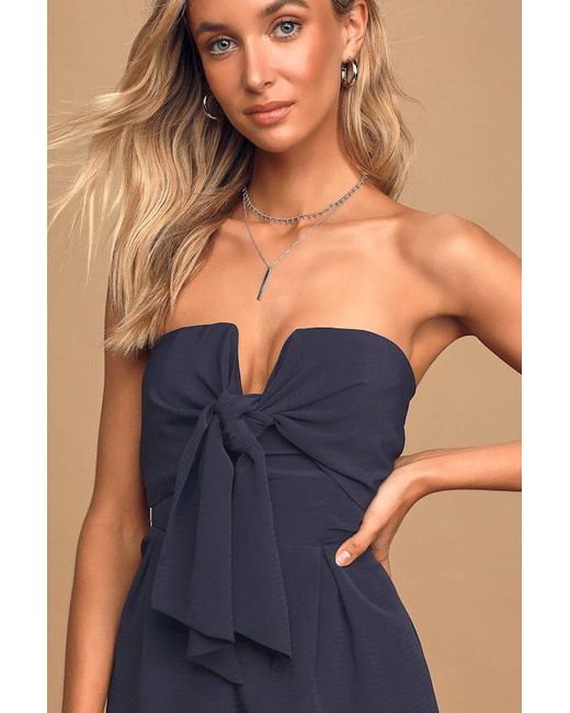 Lulus Blue Inez Tie-Front Romper
