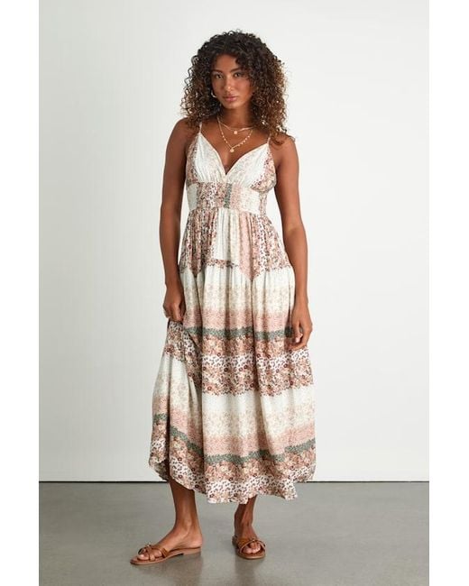 Lulus Natural Aralline Boho Floral Sleeveless Maxi Dress