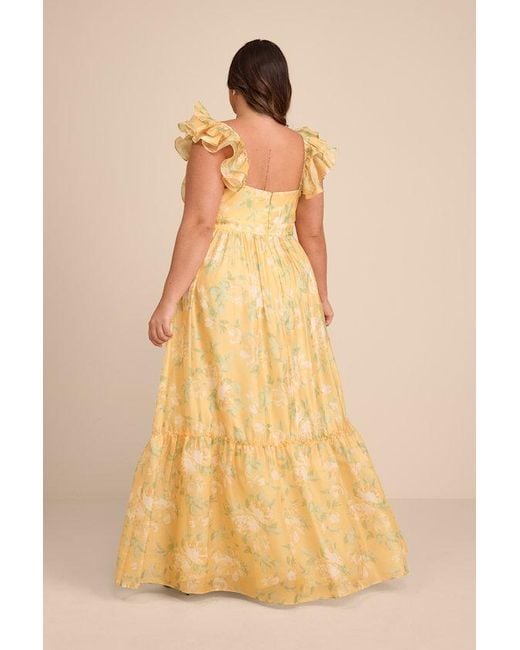 Lulus Yellow Soiree Perfection Floral Ruffled Tiered Maxi Dress