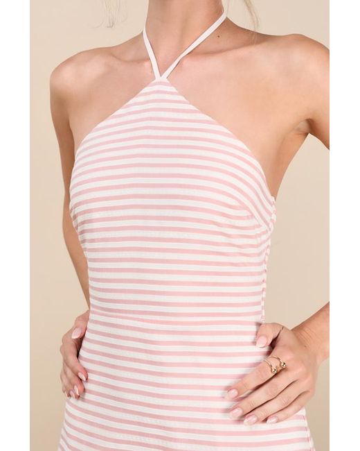 Lulus Pink Corilie And Striped Halter Mini Dress