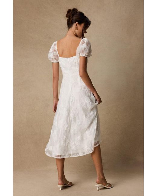 Lulus Natural Sweetest Behavior Embroidered Puff Sleeve Midi Dress