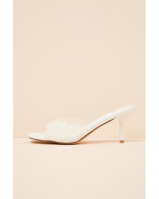 Lulus Natural Chanel Lace Kitten Heel Slide Sandals