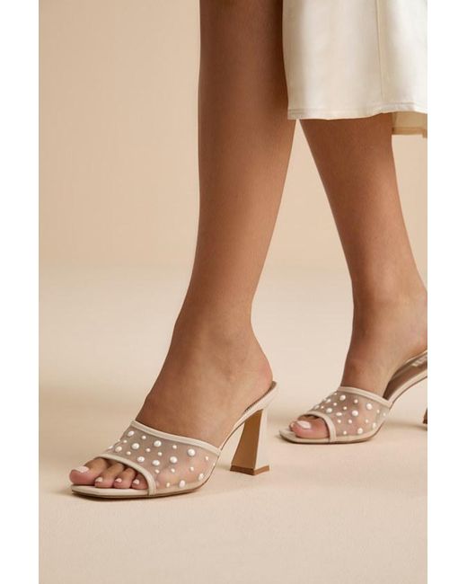 Dolce Vita Natural Yossi Pearl Mesh High Heel Slide Sandals