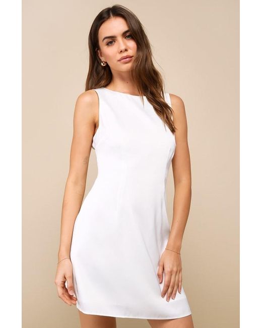 Lulus White Elevated Appearance Satin Open Back Mini Dress