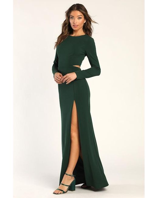 Lulus Green Going For The Wow Long Sleeve Cutout Maxi Dress