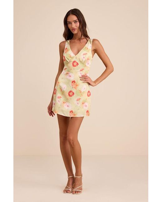 Lulus Natural Jaziel Light Floral Sleeveless Mini Dress