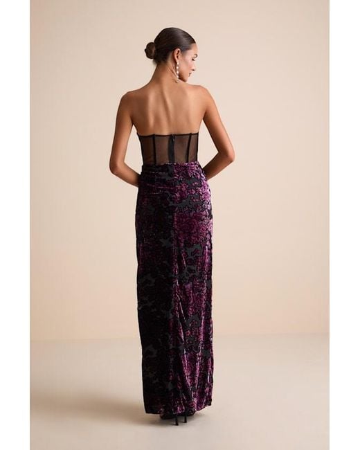 Lulus Black Breathtaking View Mesh Burnout Velvet Strapless Maxi Dress
