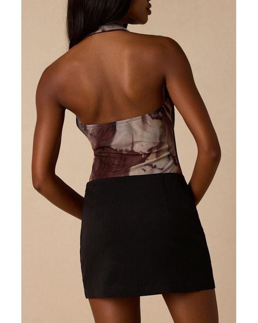 Lulus Black Dionne Multi Abstract Mesh Cowl Bodysuit