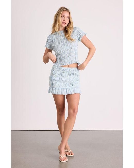 Lulus Blue Celera Gingham Smocked Top