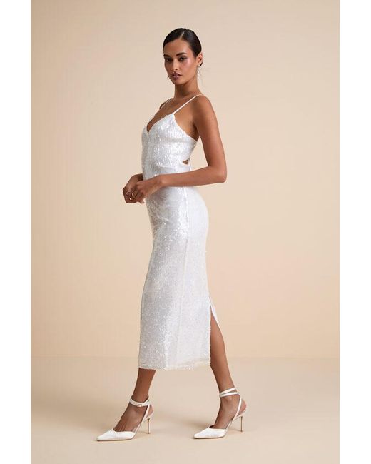 Lulus Natural Cahya Sequin Tie-Back Midi Dress