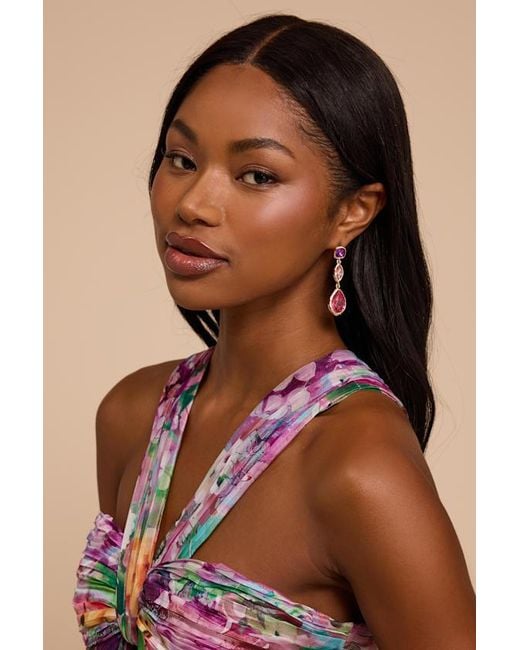 Lulus Brown Helen Multi Rhinestone Drop Earrings