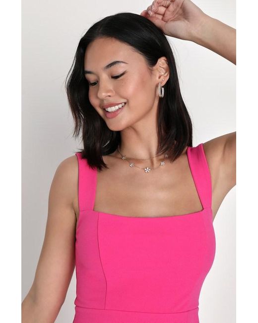 Lulus Pink Social Sensation Hot Square Neck Mini Bodycon Dress