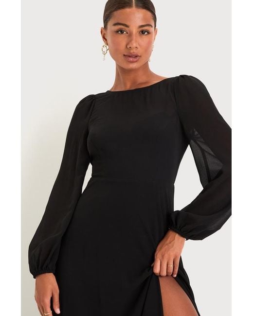 Lulus Black Prestigious Poise Backless Balloon Sleeve Maxi Dress